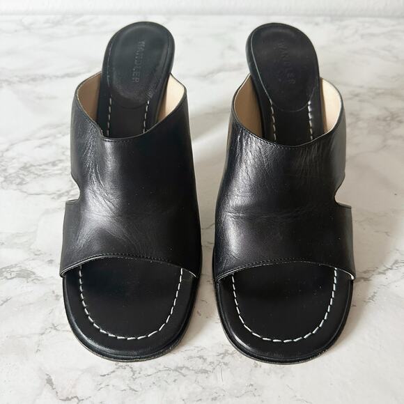 Wandler Marie Cut Out Slide Heeled Sandal Black Leather Women’s EU Size 39 - Picture 3 of 11